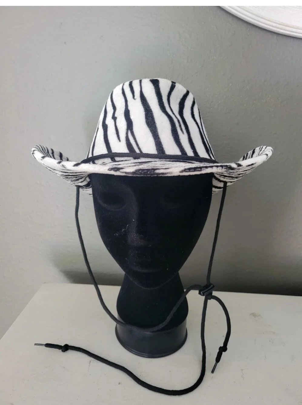 Y2k Zebra Print Western Cowboy Hat Costume Cosplay Womens Black White One Size